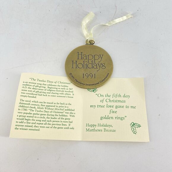 VTG Bronze Ornament-1991-5th IN SERIES TWELVE DAYS OF CHRISTMAS - Picture 3 of 3
